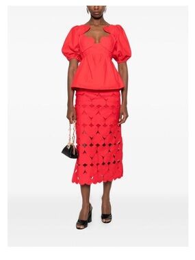 FARM Rio Red Puff-Sleeve Heart Top